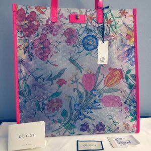 GUCCI Flora print Chard vinyl tote Multi Color NWT